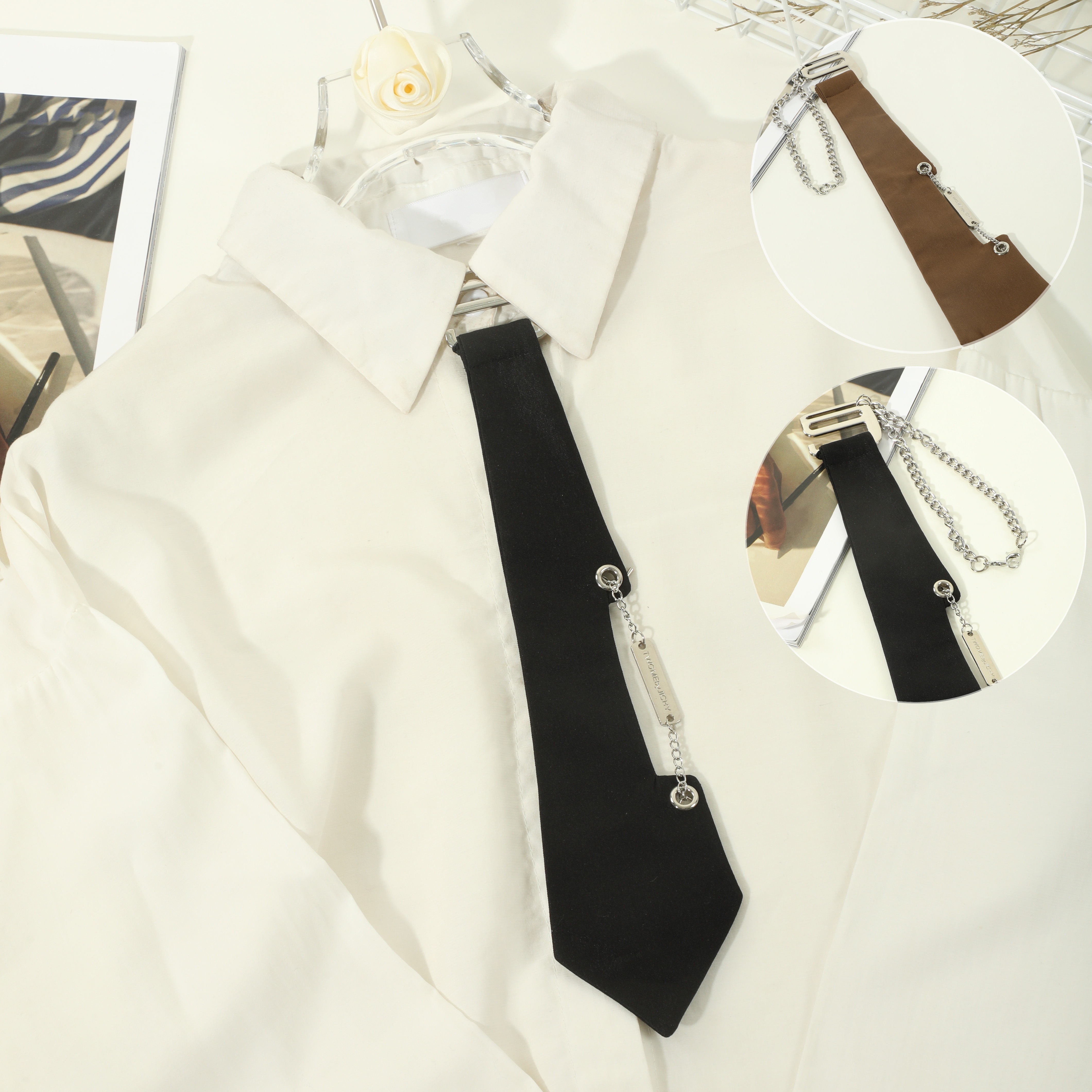 

Casual Metal Buckle Chain Tie Women's Monochrome Detachable Bowtie Daily Matching Jk Uniform Necktie