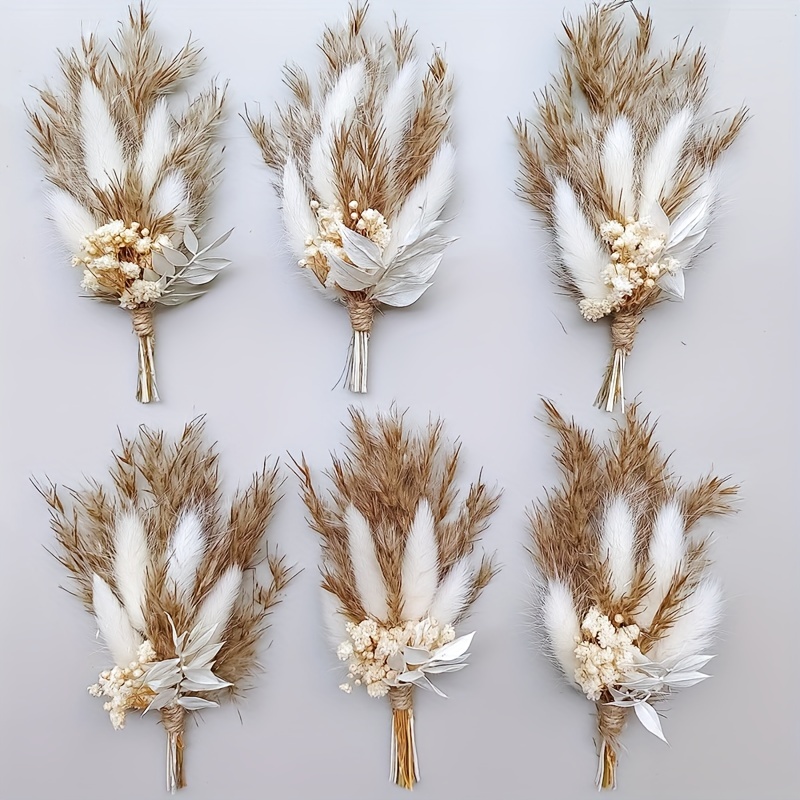 10 Pack Mini Dried Flower Bouquet 6.3'' Pink Sage White Wheat Dried Flowers  for Vase DIY Craft Photo Props Card Decor Bohemian Wedding Dried Flowers