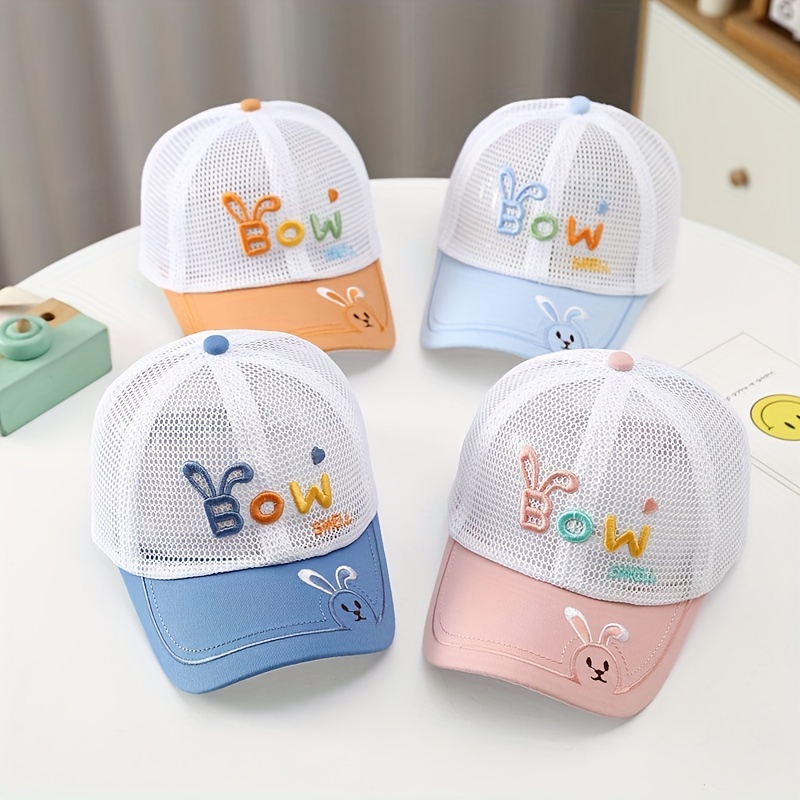 Kids Bow Letter & Bunny Embroidered Mesh Baseball Cap, Adjustable  Comfortable Breathable Sun Hat For Outdoor Sports Summer Boys Girls Children