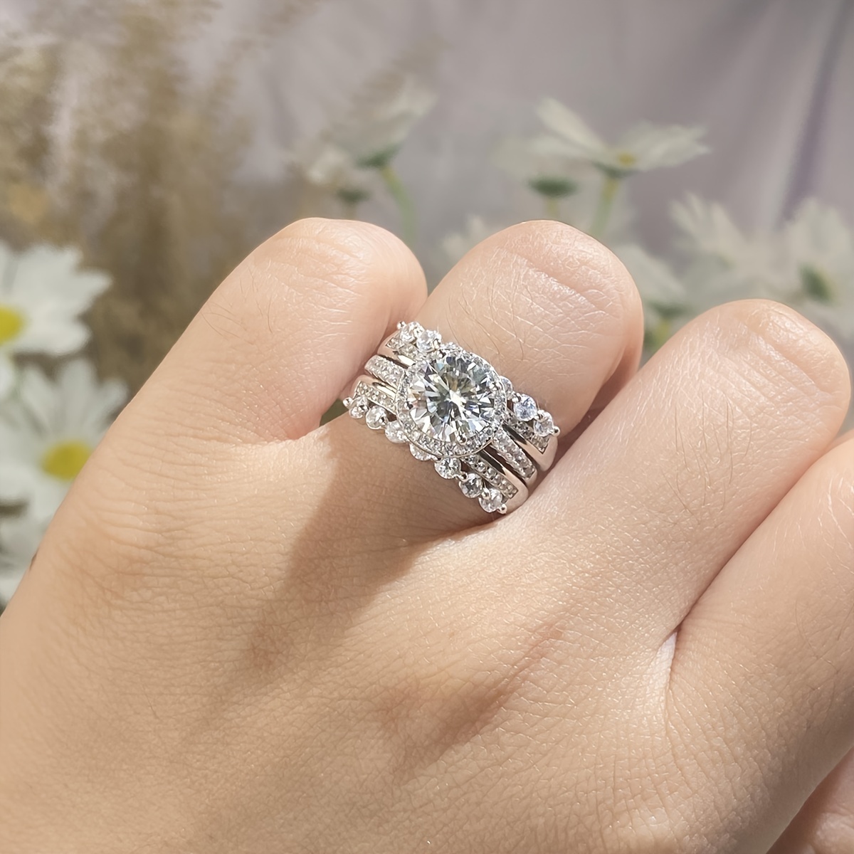 S925 2 Carat Moissanite Women's Ring Set