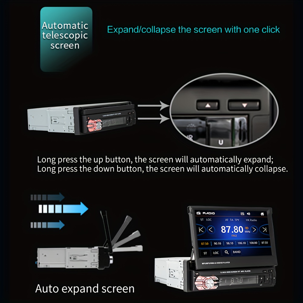 Rimoody - Pantalla táctil DIN individual estéreo para automóvil con  Bluetooth, radio eléctrica abatible de 7 pulgadas con Mirror Link Radio FM  AUX en