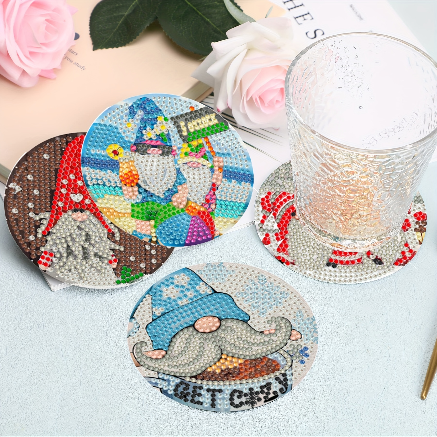 Diamond Painting Coasters With Holder Gnome Coasters Diy - Temu