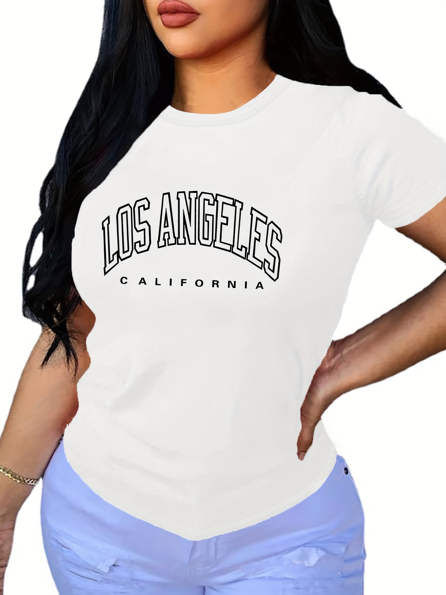 Los Angeles Letter Print Crew Neck T-shirt, Casual Loose Short Sleeve  Fashion Summer T-shirts Tops, Women's Clothing - Temu