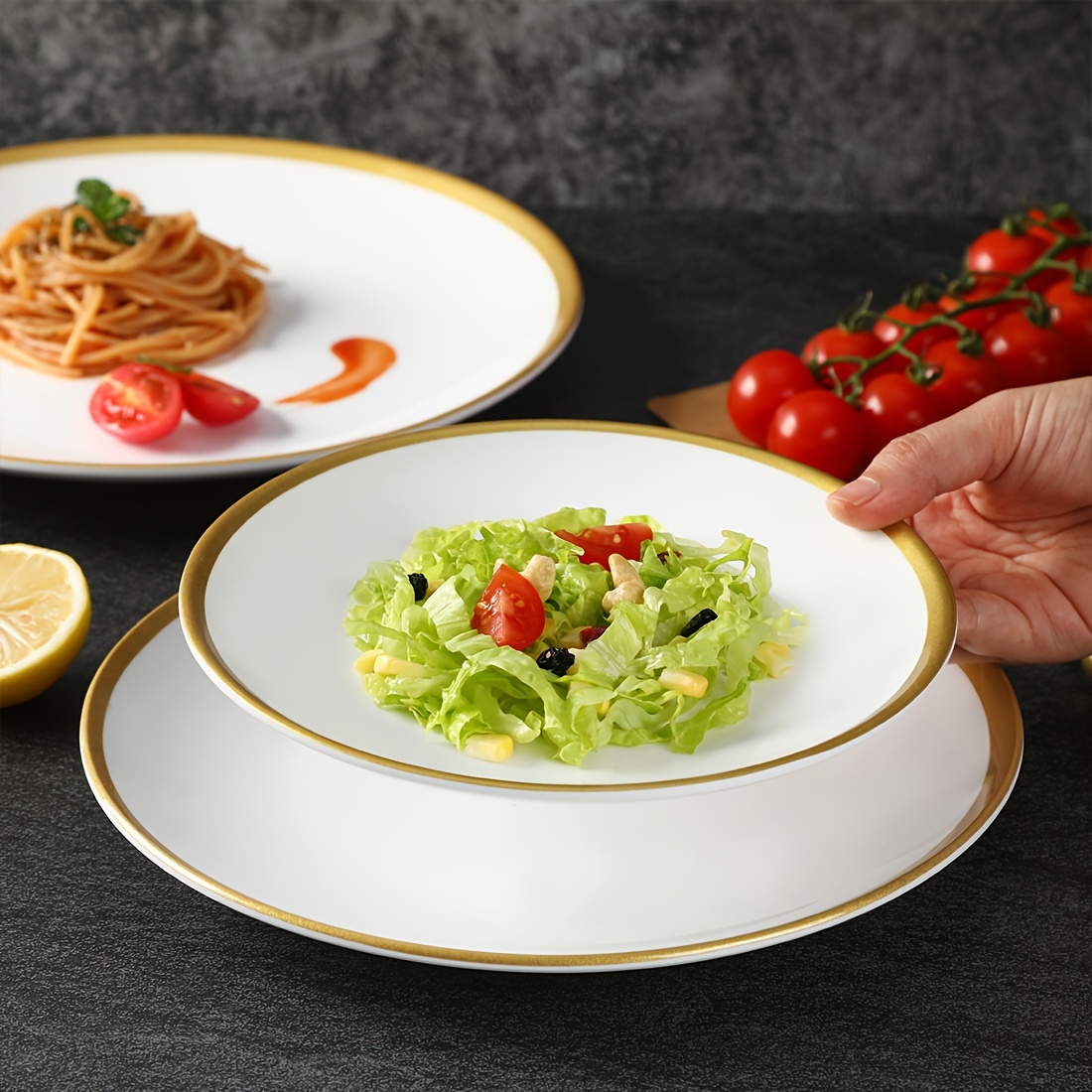 Assiette ronde réutilisable pour adultes, vaisselle de cuisine