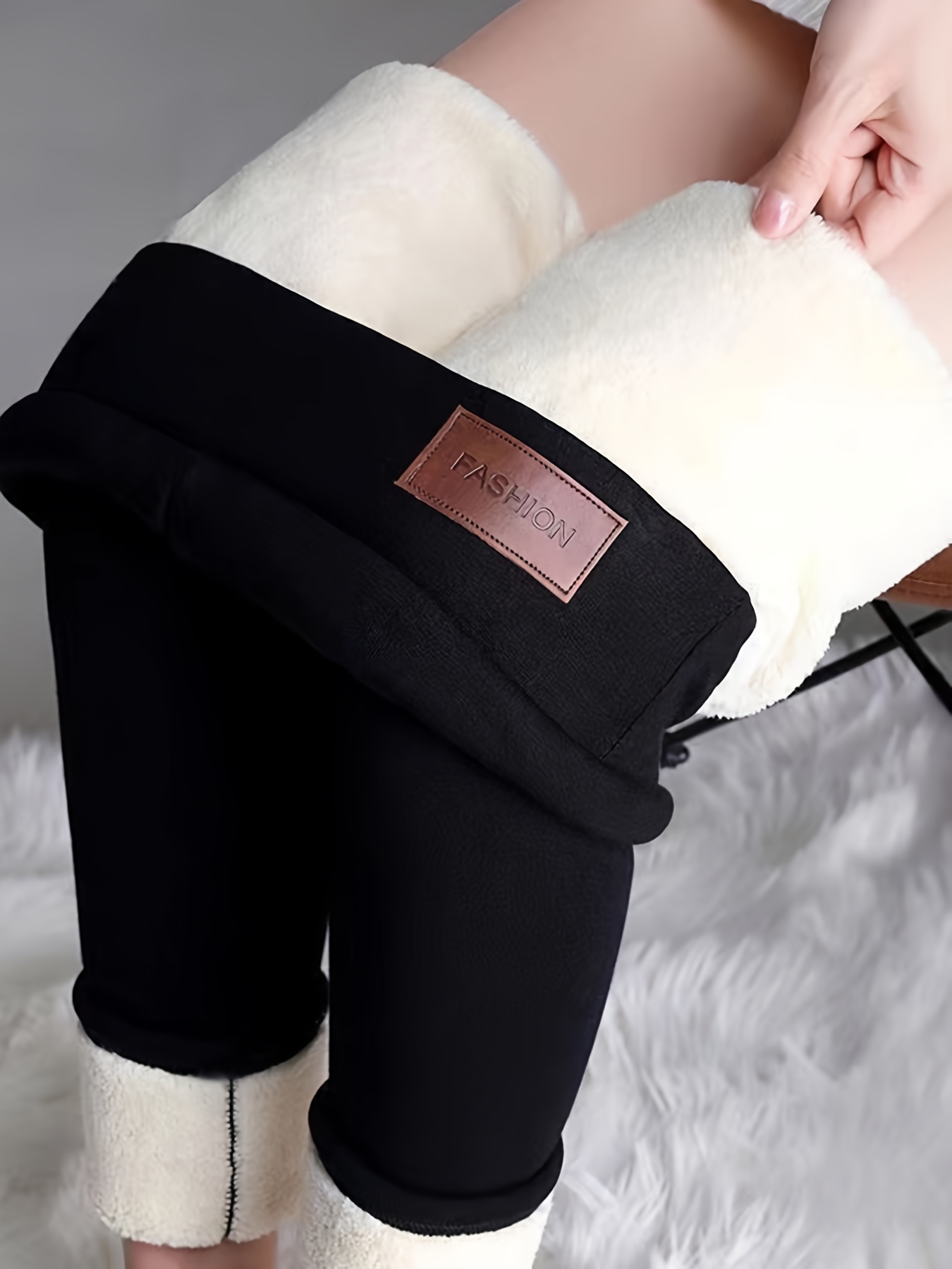 Pantalones largos de cintura de invierno de color para mujer, cálidos,  sólidos, para mantener los pantalones térmicos, conjunto superior e  inferior