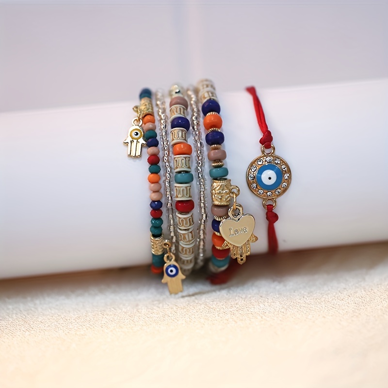 Bovemee 24/12 Pcs Evil Eye Bracelets Mexican Bracelets Hamsa Bracelet Set Protection Mal de Ojo Bracelets Gold Evil Eye Anklets Jewelry Gift for Women