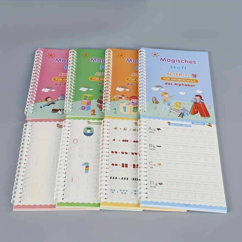 4 Books + Pen Groove Calligraphy Copybooks English Magic Practice Book  Children Montessori Toy Reusable Writing Book Kids Gift - AliExpress