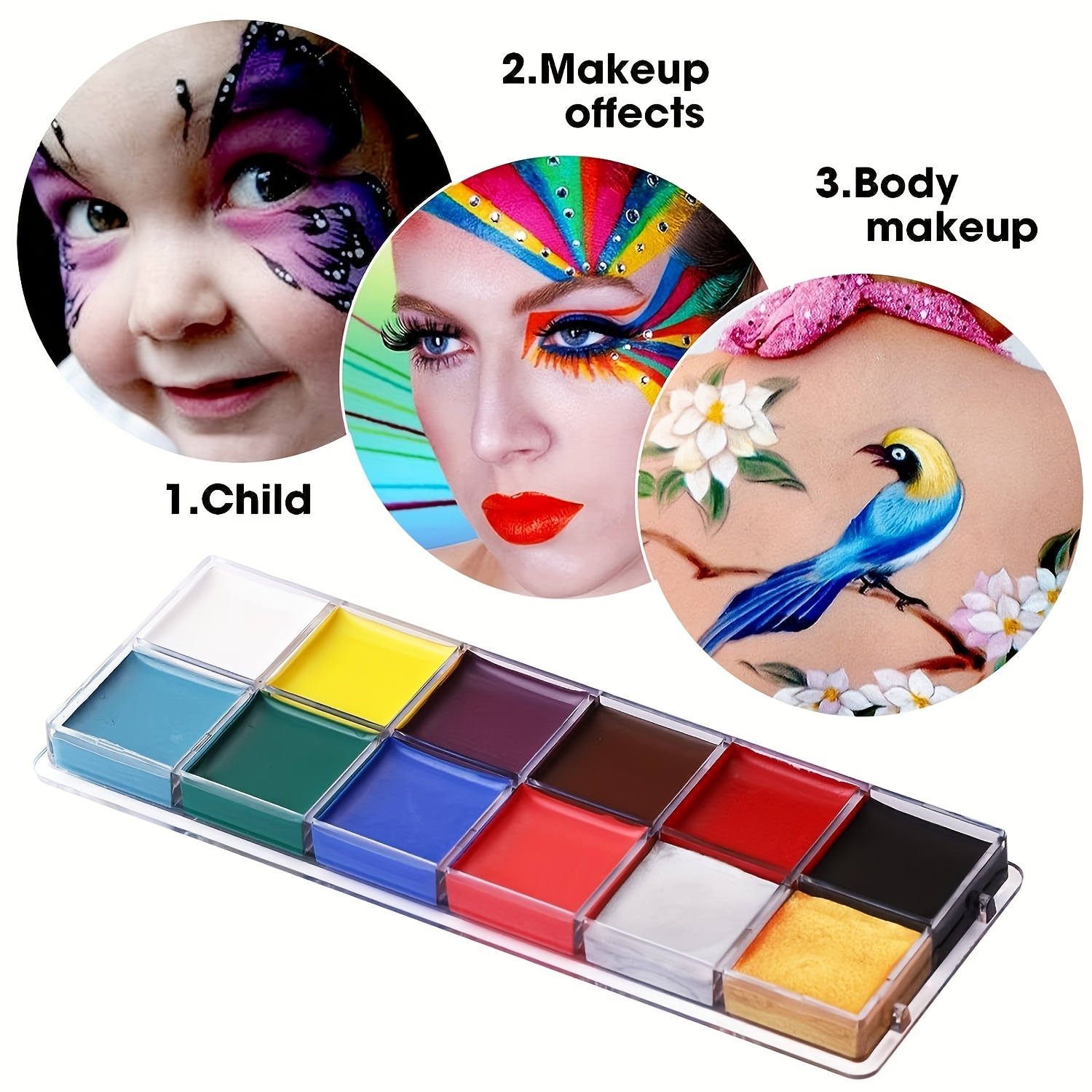 Athena Face Body Paint Oil Makeup Set, 12 Colors For Halloween Makeup Party  Artist Brushes, Tattoo Template Art Crafts Kit