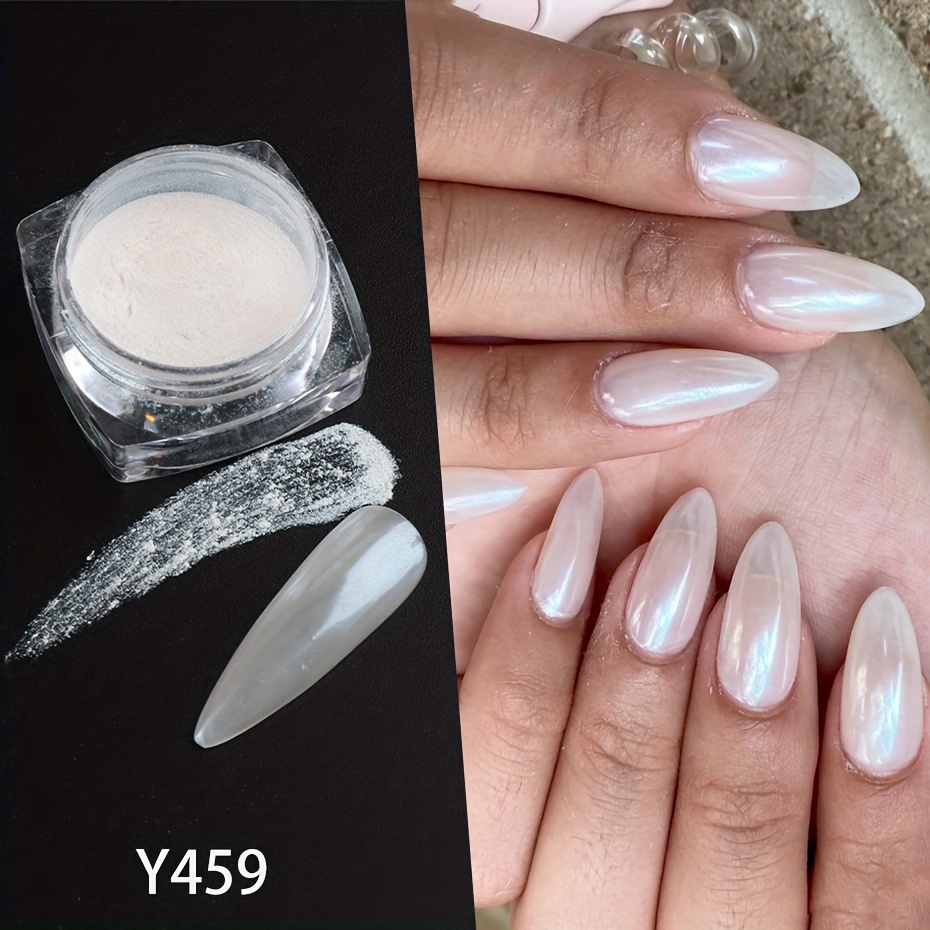 White Pearl Nail Chrome Powder Pearlescent White Nail Art - Temu