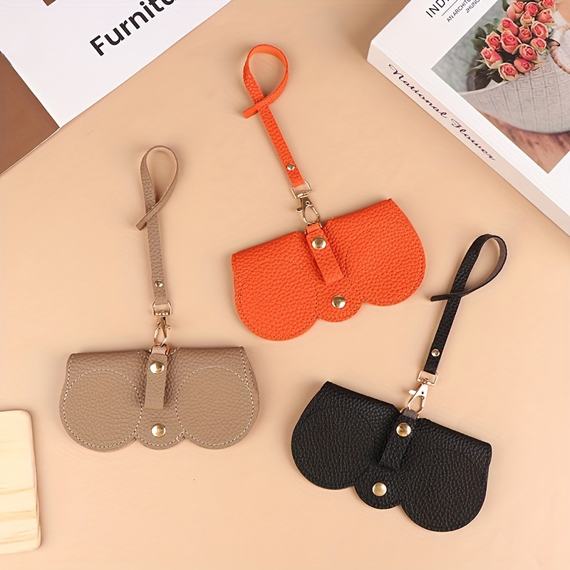 Cute Hanging Glasses Pouch Case Pu Leather Glasses Storage Bag Portable  Travel Eyewear Holder Litchi Embossed Glasses Cover - Temu