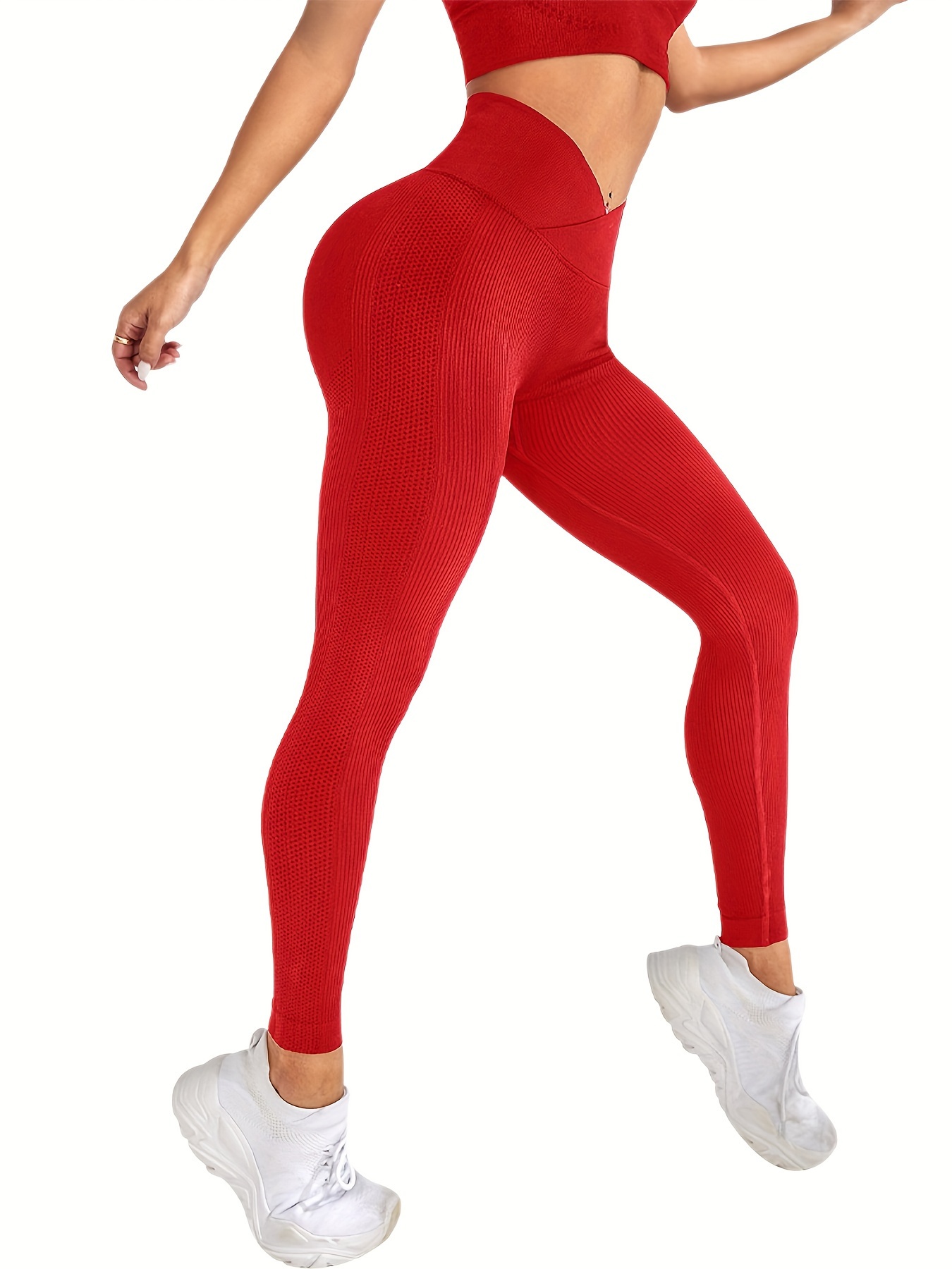 Ribbed Cross Waist Solid Color Yoga Pants High Stretch - Temu