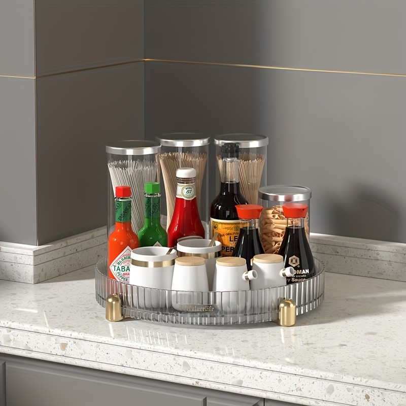Double Layer Golden Turntable Kitchen Storage Shelf