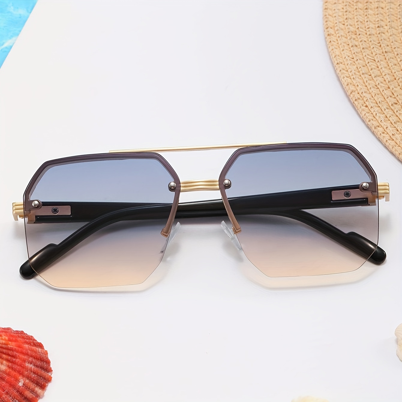 Double Bridge Classic Semi-Rimless Gradient Sunglasses