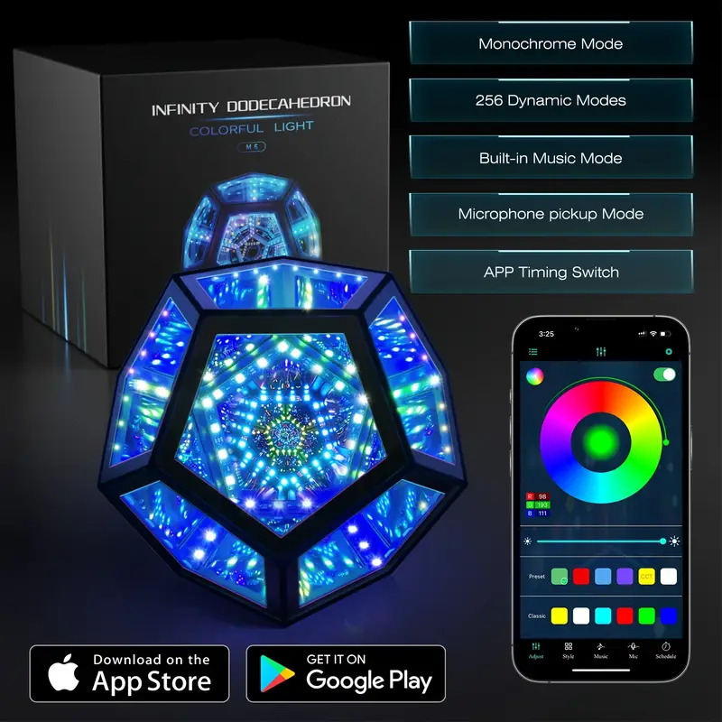 LZH FILTER RGB Infinity Dodecahedron Art Light, Cool Gaming Zimmer