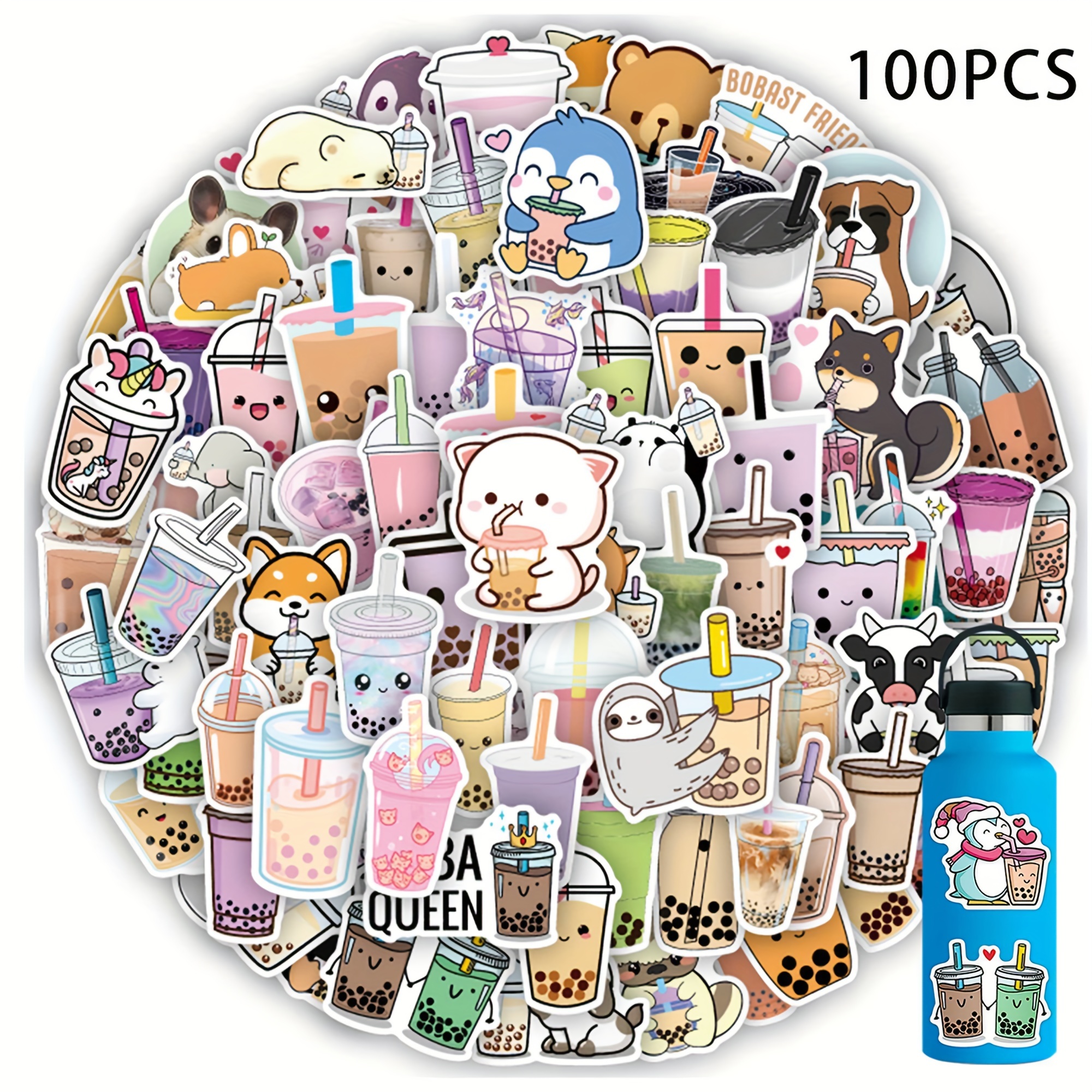 Cute Bubble Tea Stickers Roll Kawaii Drink Decals For Phone - Temu