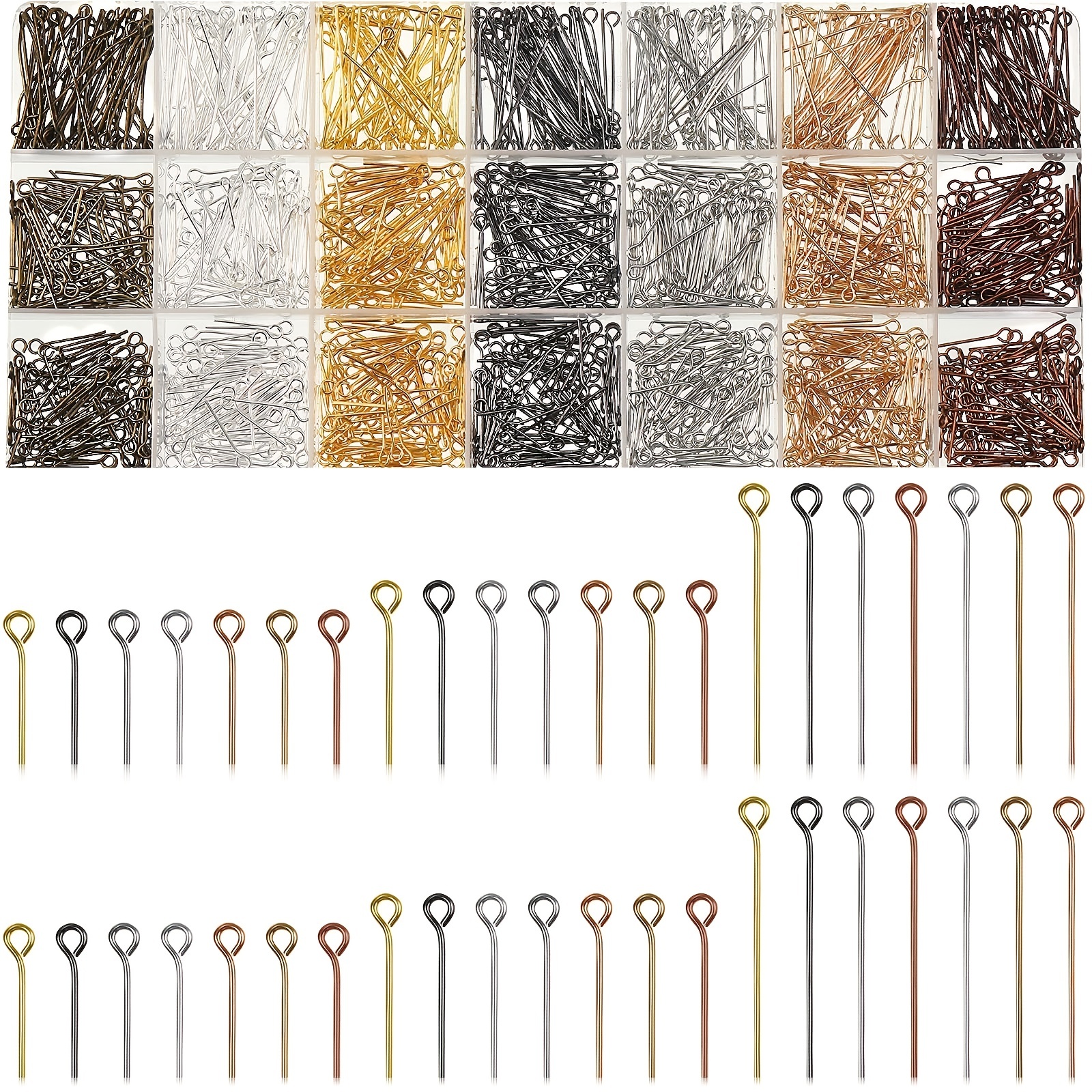 

1400pcs Retro Color Eye Pins Head Pin Kit, 3cm/2cm/1.6cm 3 Types Mixed 9 Character Needles/open Eye Needles For Diy Jewelry Making Supplies, Golden Diy