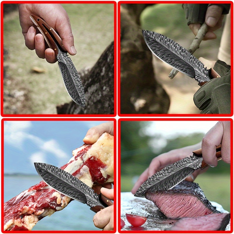 Multi-purpose Kitchen Knife Hunting Knife Feather Pattern Knife