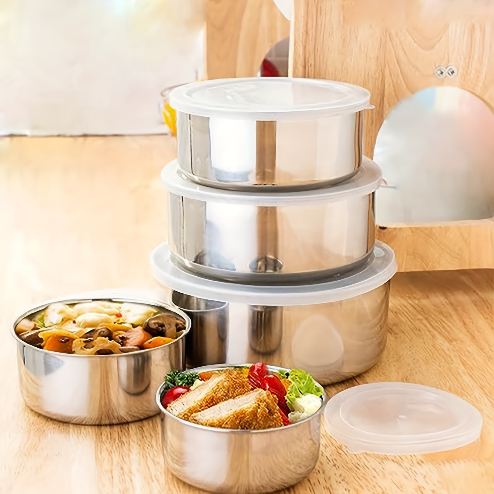 1pc Stainless Steel Food Prep Bowls Food Storage Bowl with Lid