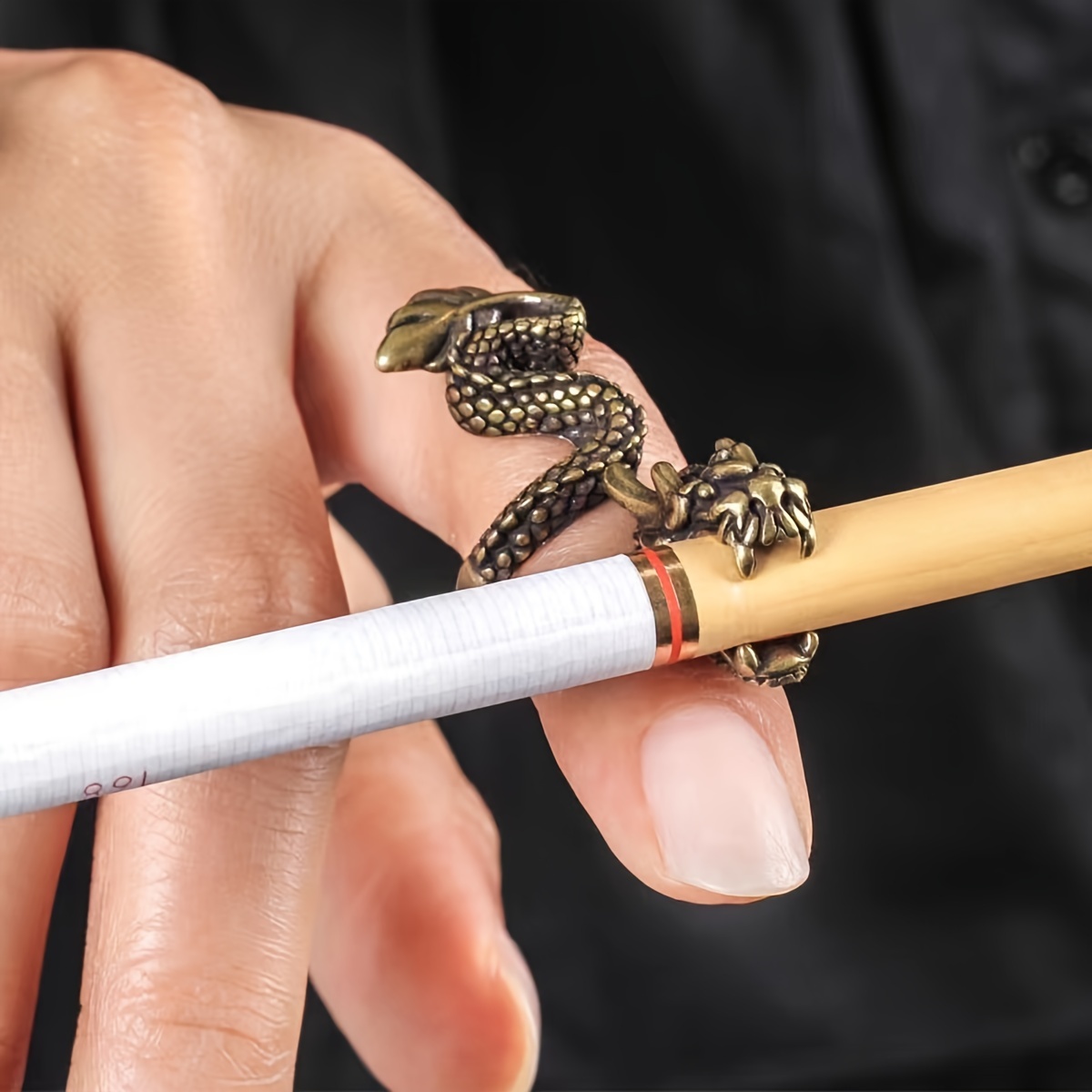 1pair dragon shaped ring cigarette decor ring for men details 0