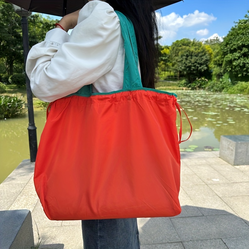 TEMU Large Solid Color Shopping Bags Reusable Portable Folding Large Shopping Bags Eco-bags High Quality Large Capacity Supermarket Shopping Bags