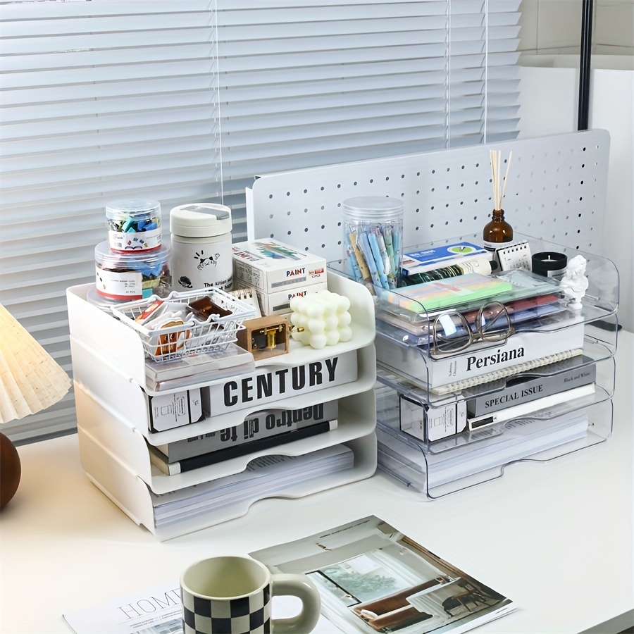 4-Tier Clear Paper Tray Acrylic File Document Storage For Office Study Room