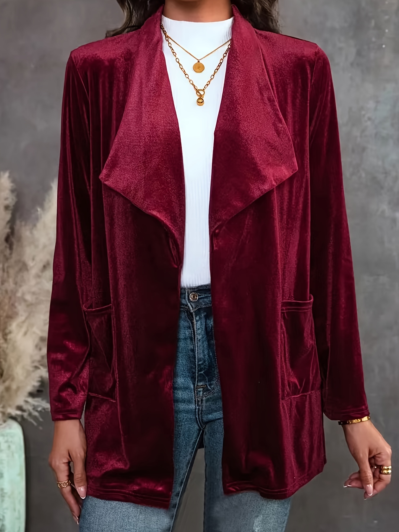 Rseoutlh Women's Long Velvet Cardigan Jacket Casual Open Front