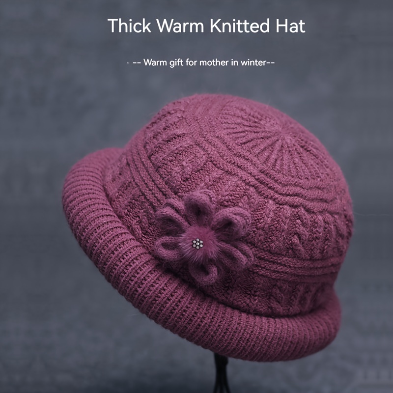 

Winter Knitted Hat For Middle-aged And Elderly Women, A Warm Gift For Mom In Winter, Windproof And Coldproof Thick Warm Knitted Hat