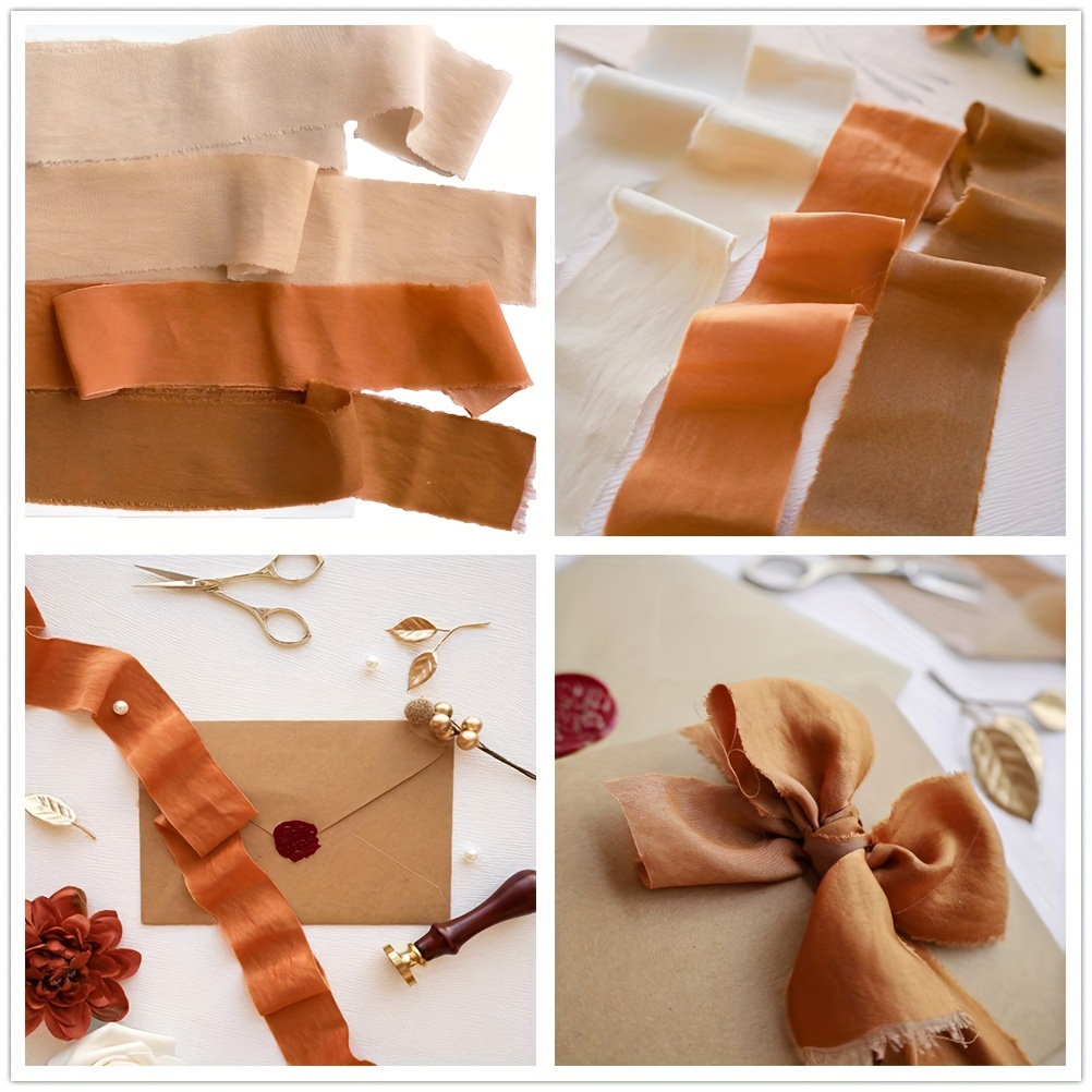 4 Rolls 1x5.5Yd Chiffon Ribbon Handmade Fringe Chiffon Silk