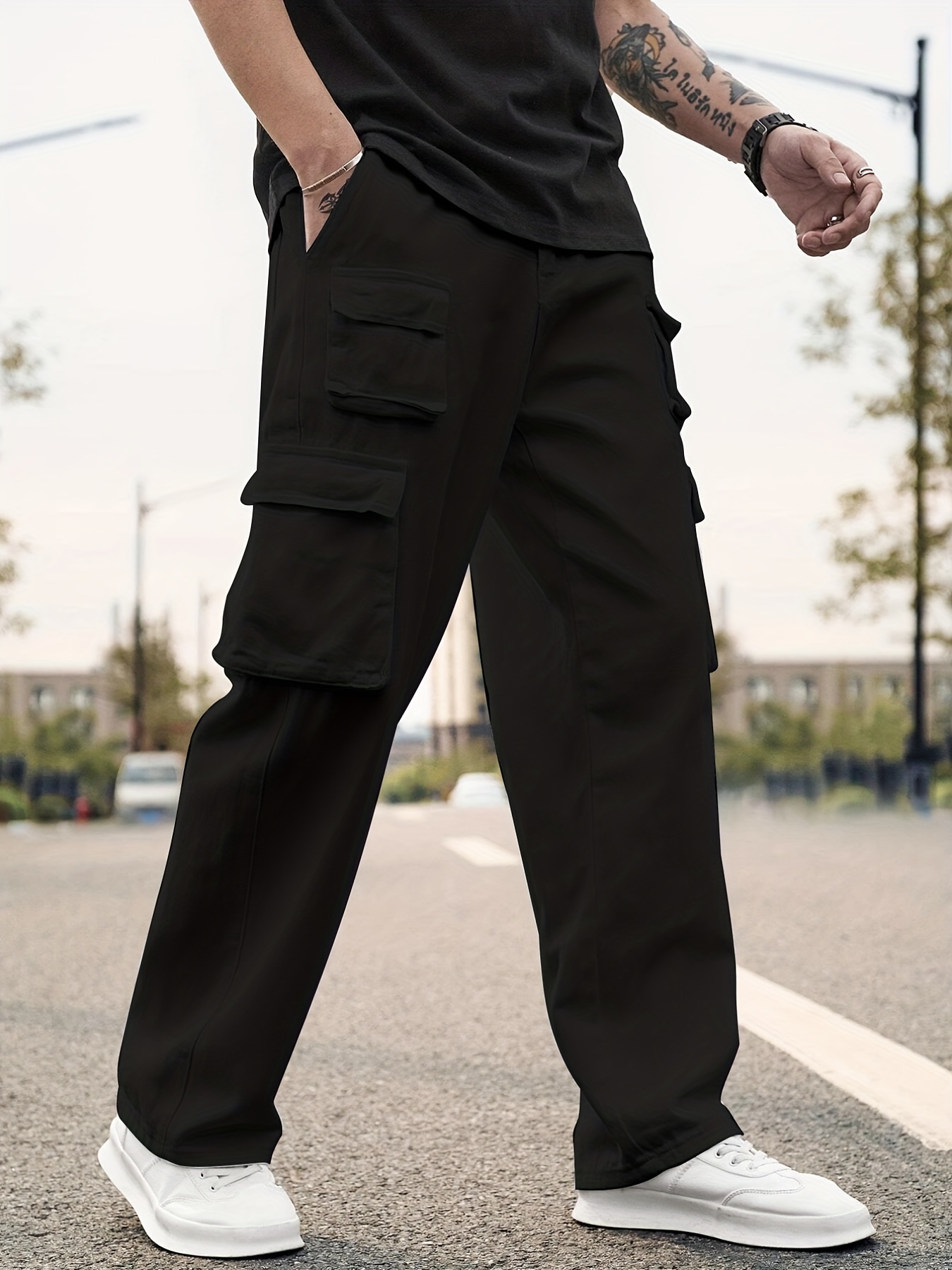 Solid Convertible Multi Flap Pockets Men's Straight Leg - Temu