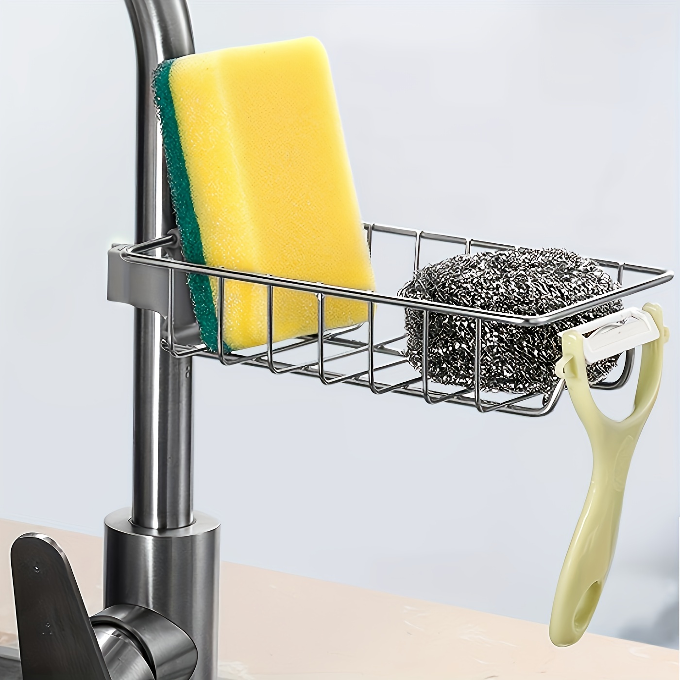1pc Stainless Steel Sink Storage Rack for Kitchen - Organize Sponges,  Scrubbers, and Towels