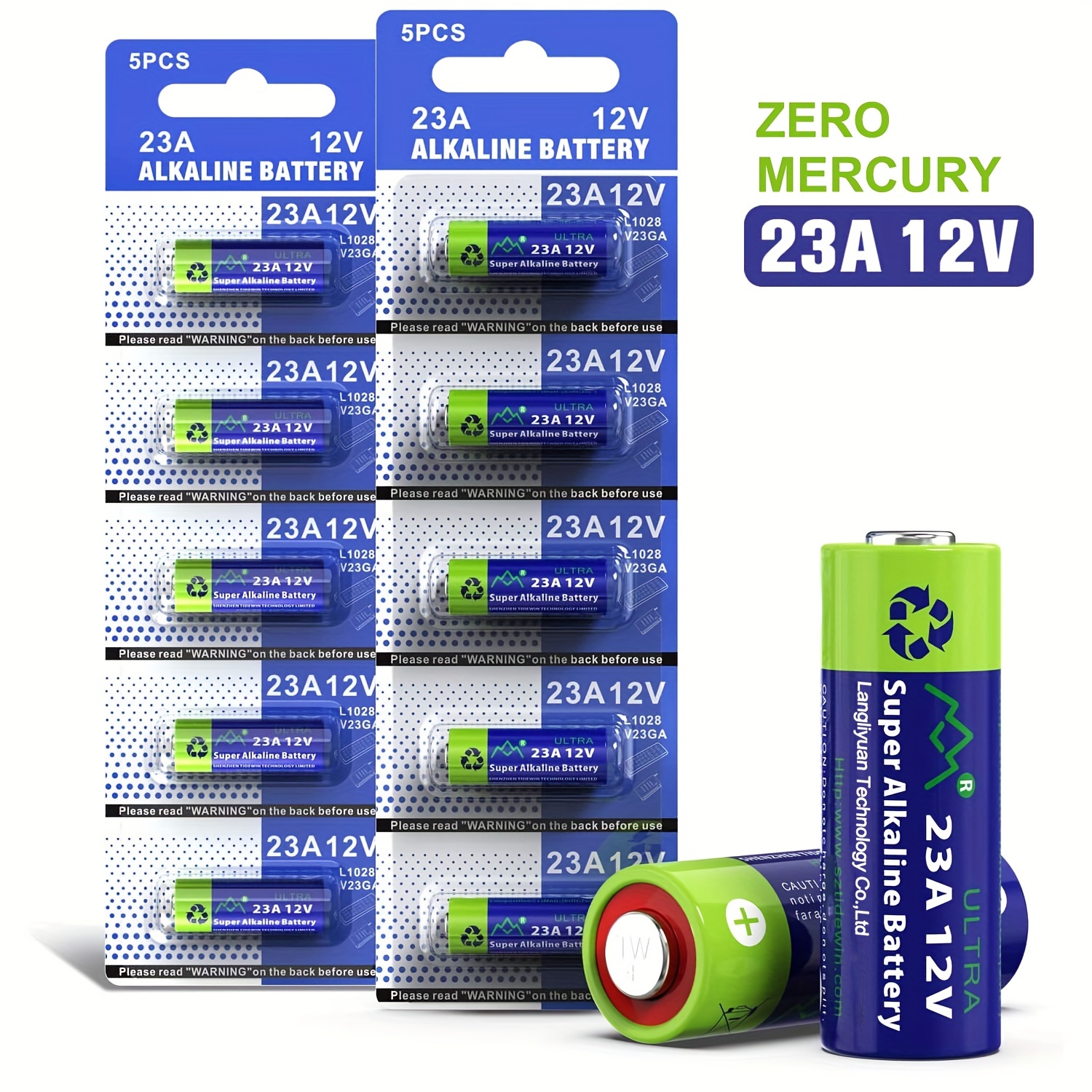 23A (10 pack) Vinnic L1028F Alkaline 12V Battery (A23, MN21 replacement)