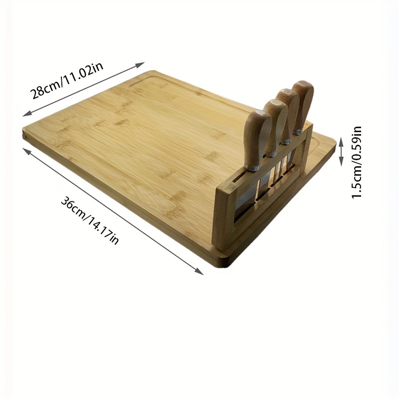 Wooden Bamboo Cutting Boards with Stand, Set Of 4 Pcs