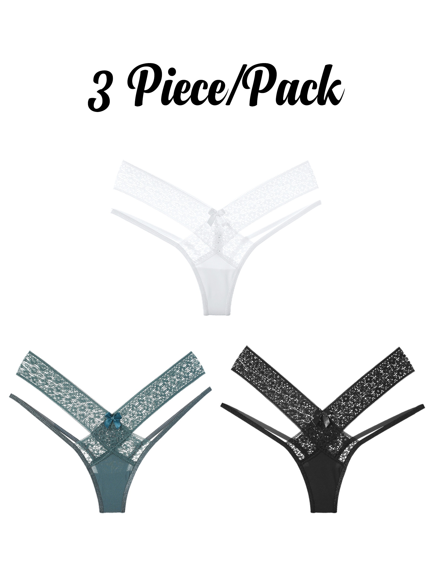 3pcs Lace Stitching Thongs, Soft & Comfy Stretchy Intimates Panties,  Women's Lingerie & Underwear