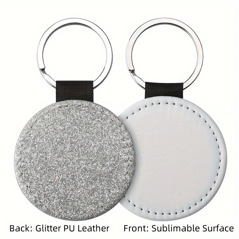 Sublimation Blanks Keychain Glitter PU Leather Keychain Heat