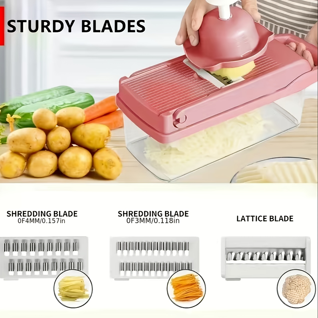 Commercial Chef Multipurpose Vegetable Slicer and Grater Set with 4  Interchangeable Blades