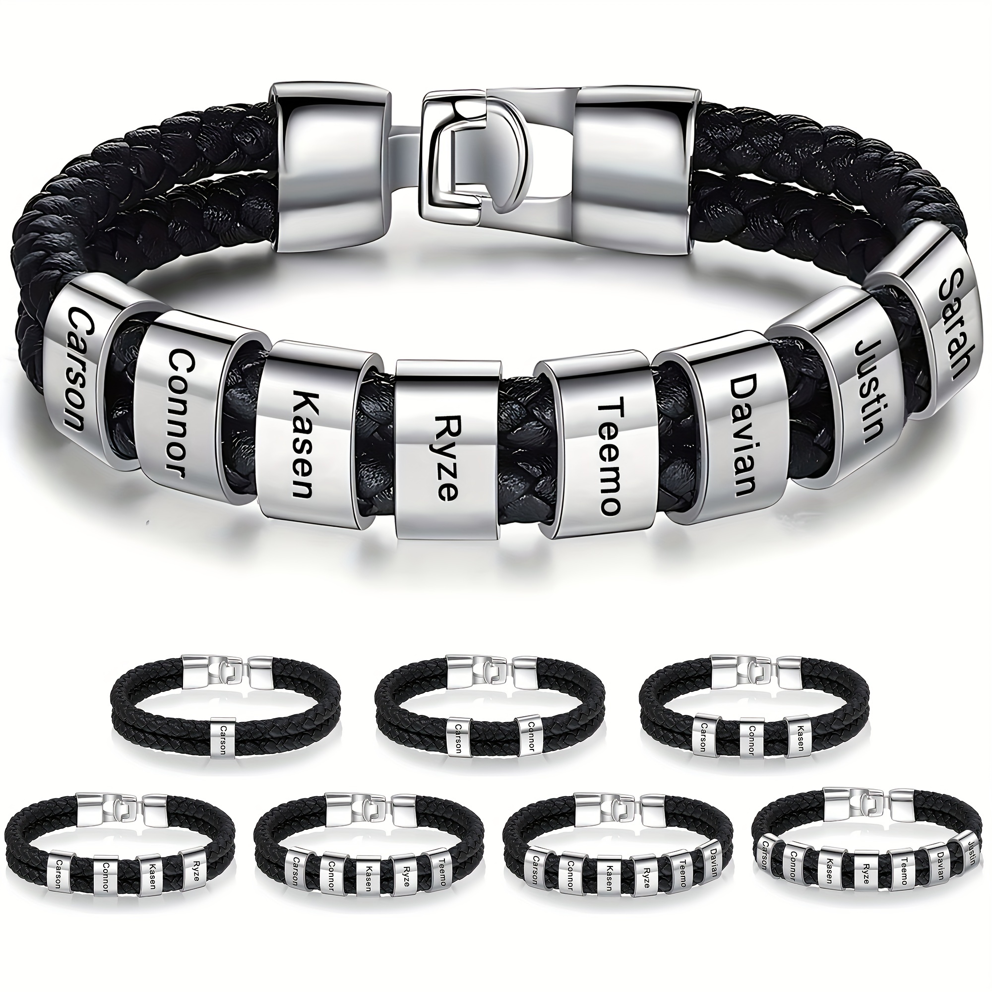 Leather Ld Bracelet Personalized Engraved Steel Gift Custom Engraved Name  Initial Monogram Personalized Jewelry For Men - Temu