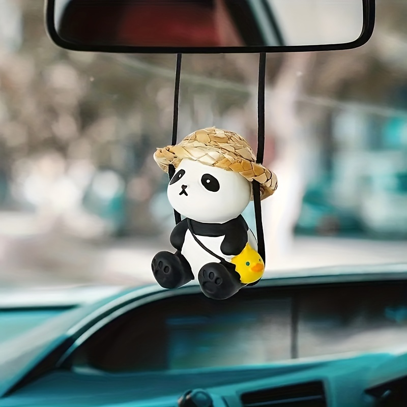 

Cute Little Panda Car Interior Pendant - Car Swing Straw Hat Panda For Rearview Mirror Hanging Ornament - Car Interior Decoration Accessories