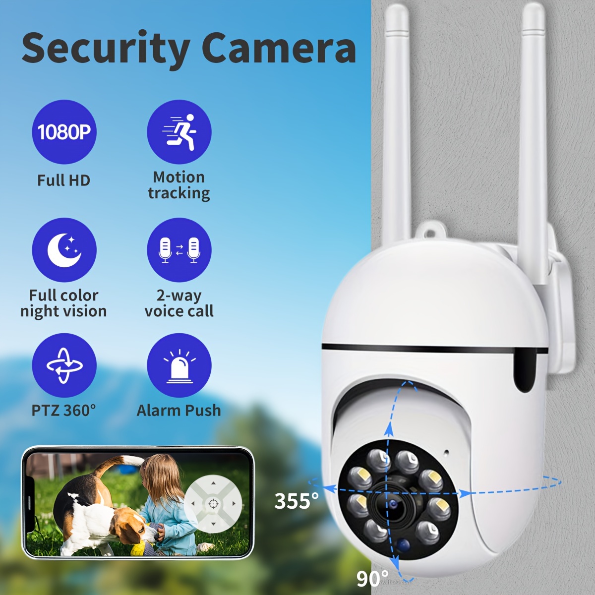 SSYING 2 cámaras de seguridad para exteriores de vigilancia, 5G/2.4G Wi-Fi  inalámbrica 1080P Dome Home Cam con aplicación de teléfono, visión