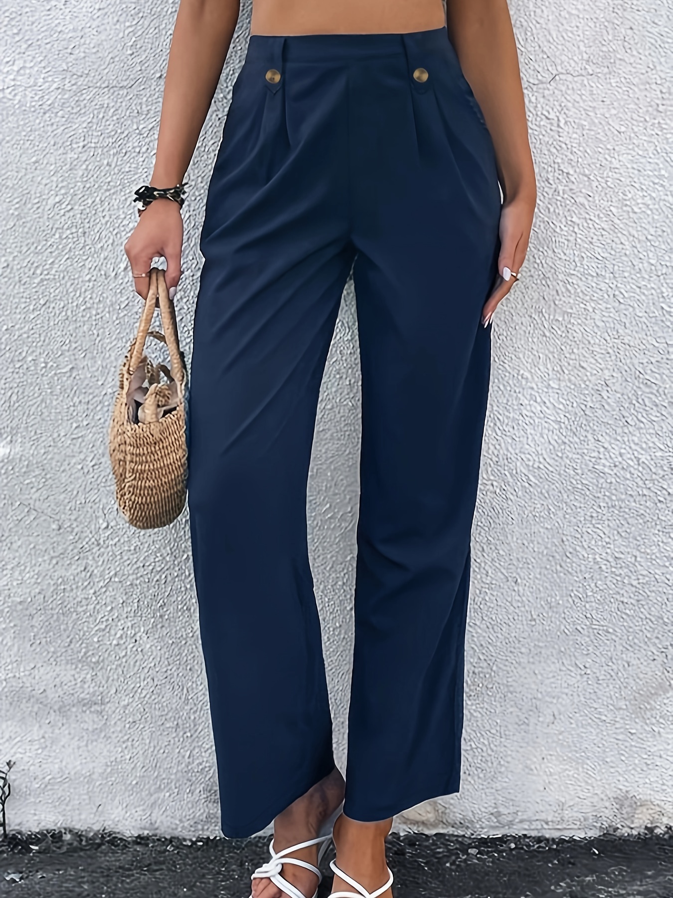 Women's Business Elegant Pants Plus Size Solid High Waist - Temu