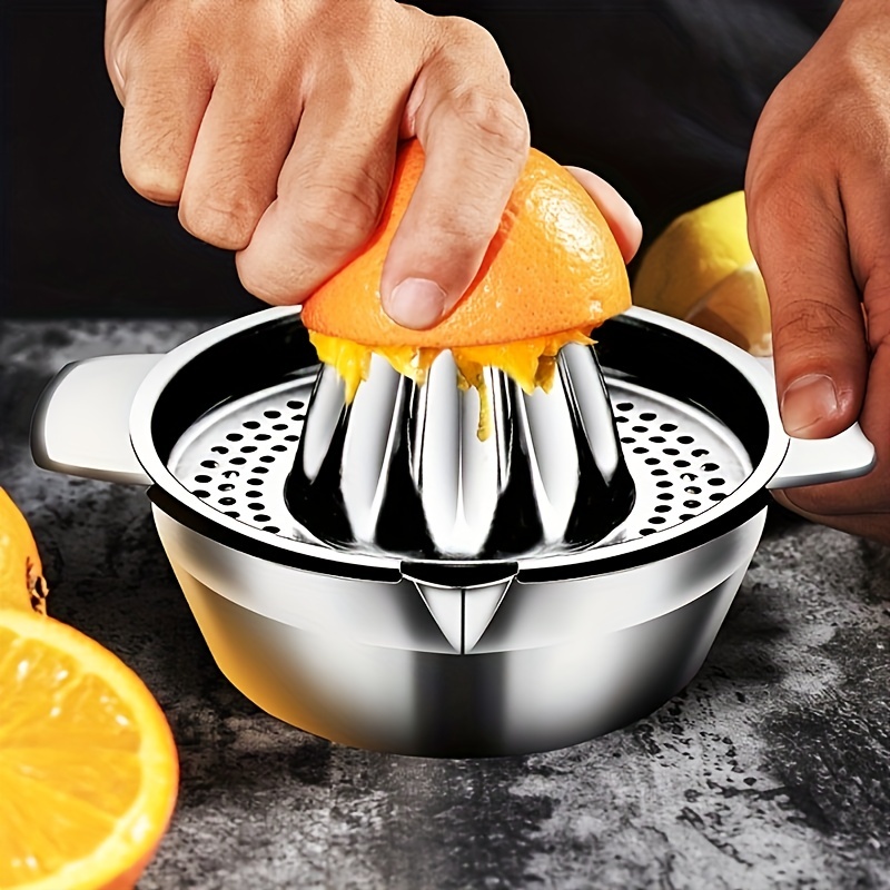 Stainless Steel Lemon Squeezer, Juicer With Bowl Container For Lemons  Fruit, Portable Juicer, Manual Juicer, Juice Presser, Kitchen Tools, Back  To School Supplies, Chrismas Halloween Party Supplies, Back To School  Supplies 