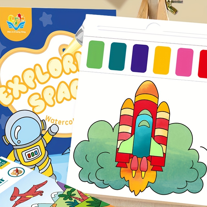 Watercolor Painting Book For Toddlers Dinosaur And Astronaut - Temu