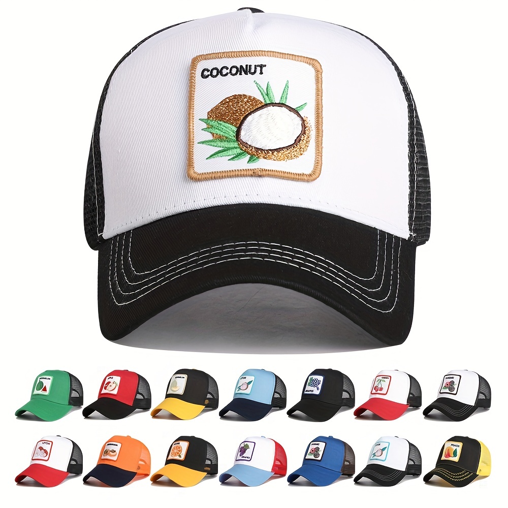 Fruit Embroidery Patch Trucker Hat Mesh Breathable Trendy - Temu