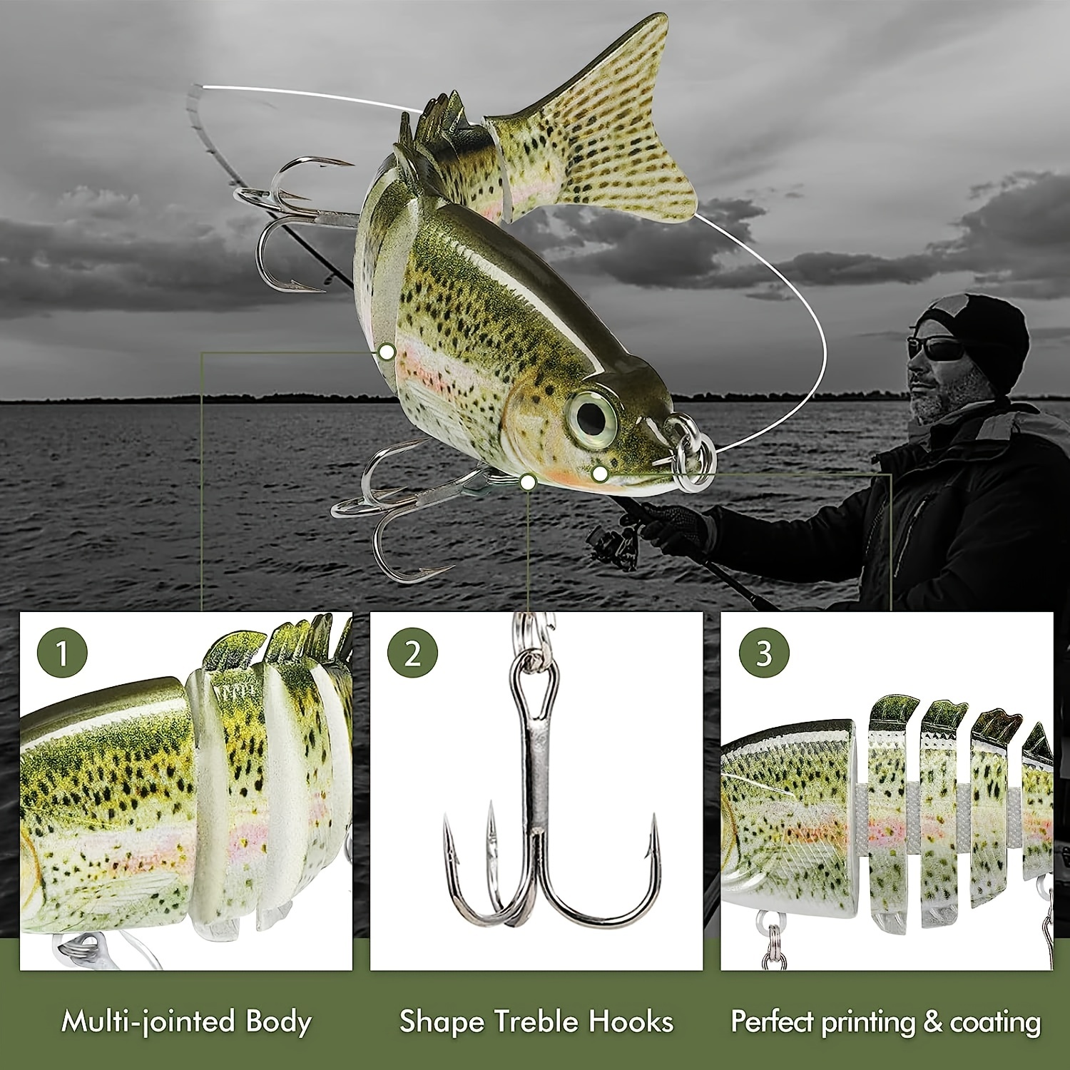 4pcs Slow Sinking Artificial Wobblers Fishing Lure, Multi Sections Bionic  Plastic Hard Jerkbait, Fishing Tackle Accessories