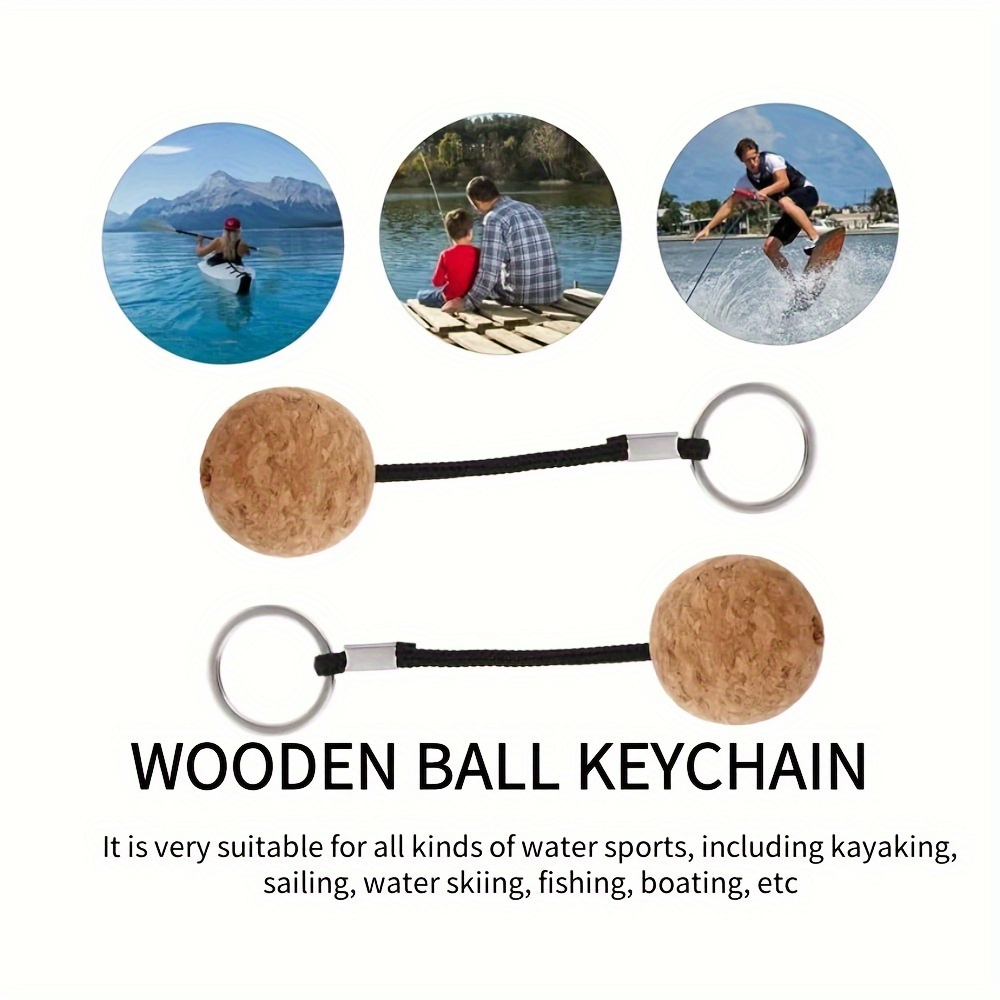 2pcs, Floating Cork Ball Keyring Keychain, Outdoor Kayaking Boating Fishing Surfing Sailing Accessories,Temu