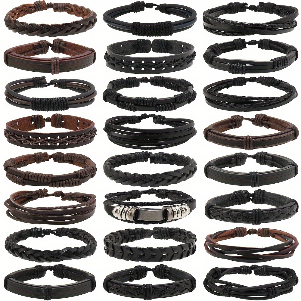 

24pcs/set Men's Pr Leather Bracelet, Woven Multi-layer Set Accessories