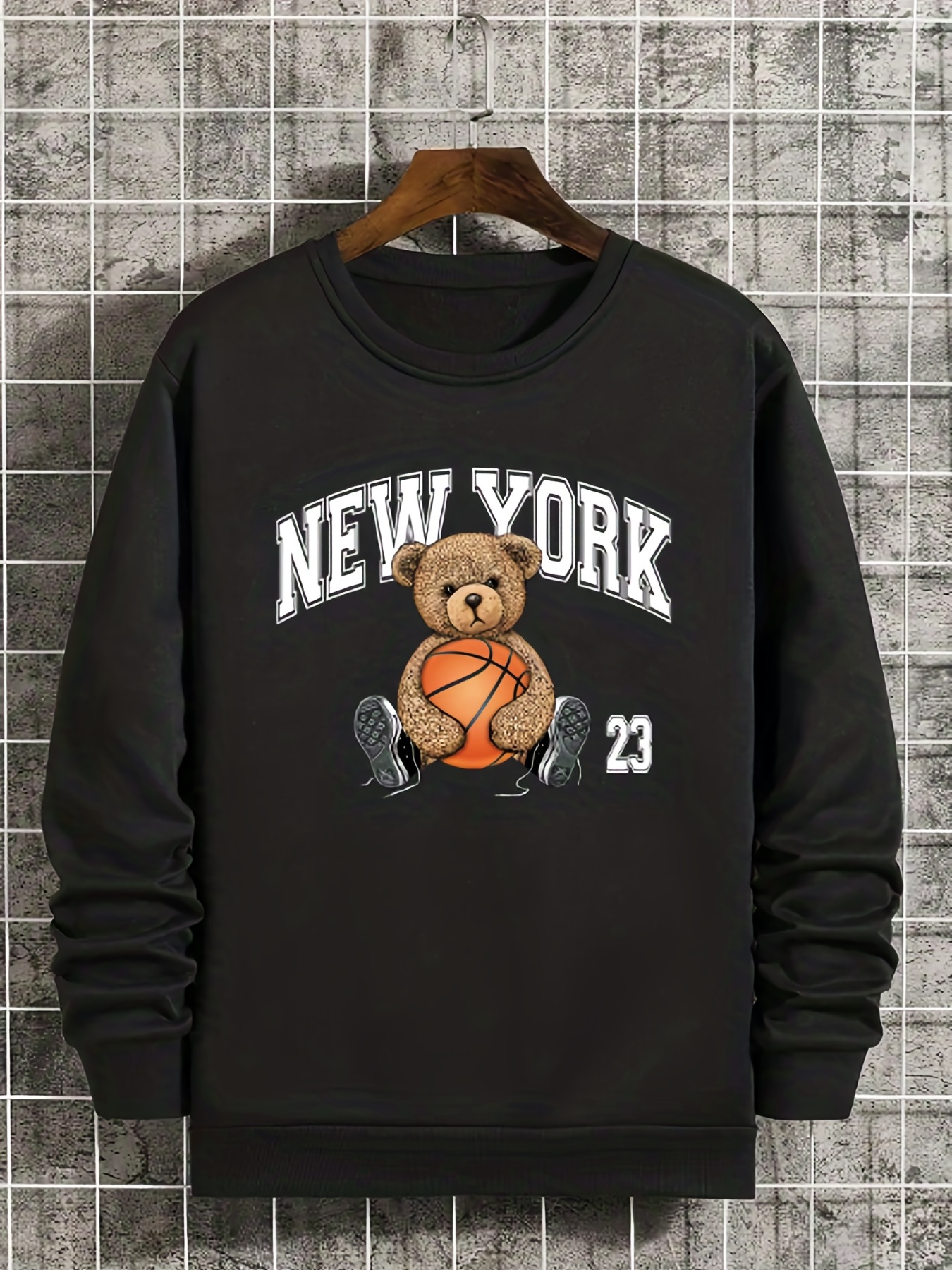 Shein Teddy Bear Basketball Never Give Up Solid T-Shirt Brown