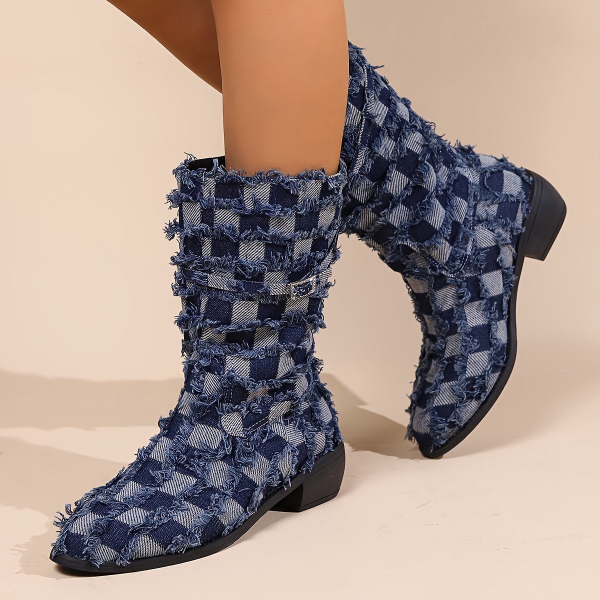 Plaid high heel on sale boots