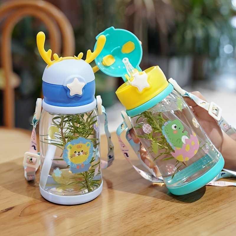 Cartoon Fawn Vacuum 316 Stainless Steel Water Cup Student Antlers with  Straw Bouncing Cup Portable Children's