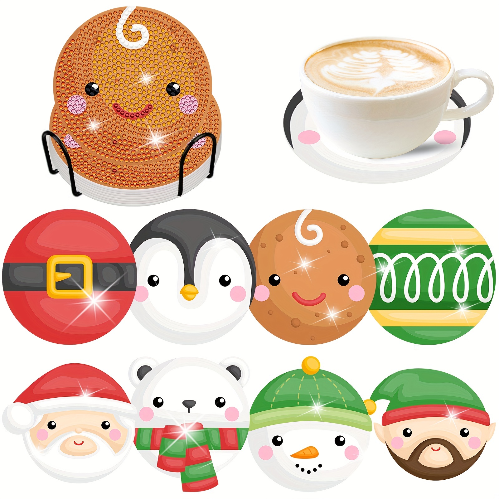 Lot De 8 Dessous De Verre De Noël Avec Peinture Diamant Pour Adultes