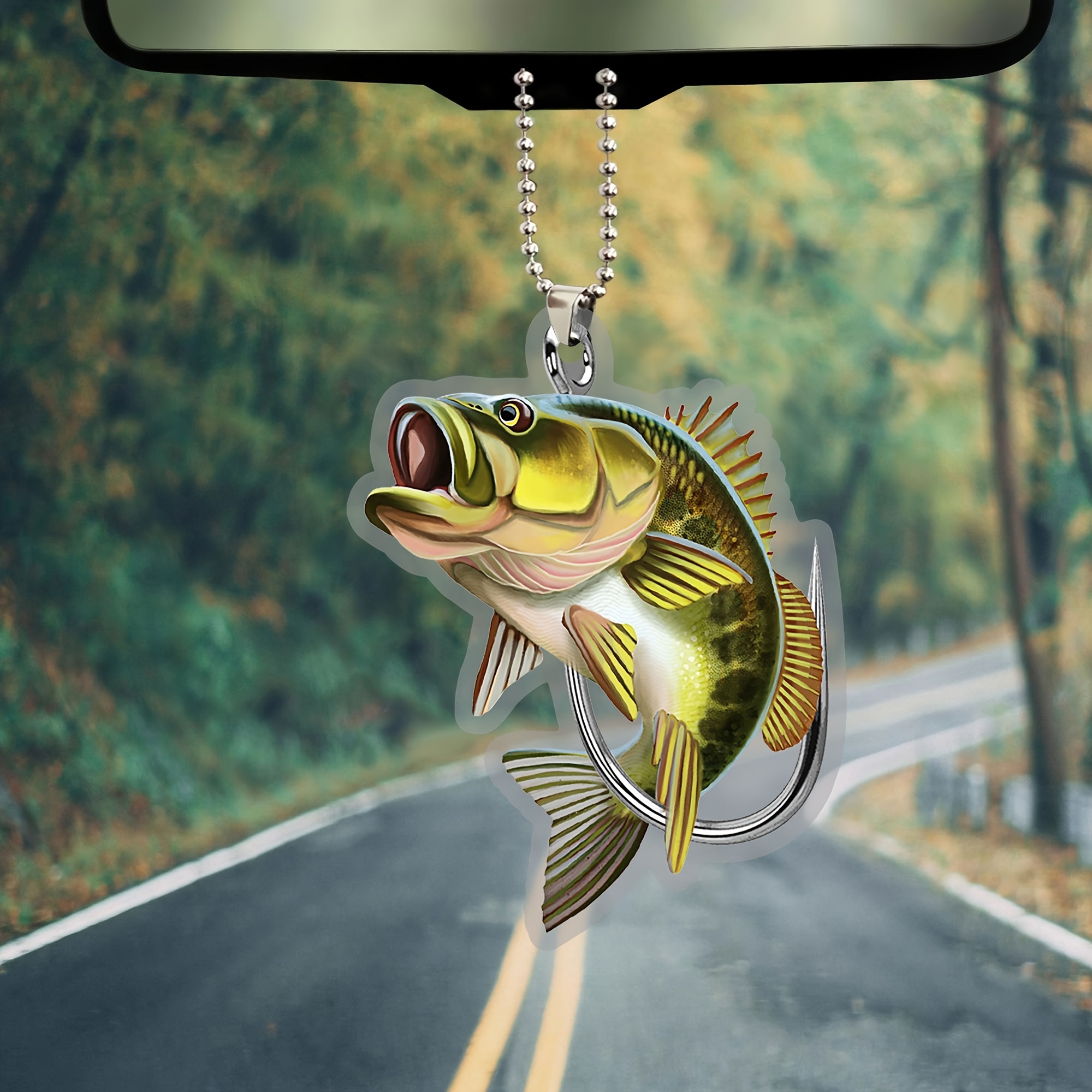 1pc, Fishing Fisherman Big Bass Fish Hook Car Ornament, 2D Flat Car Rear  View Mirror Accessories, Rearview Mirror Charm, Home Decor, Scene Decor,  Them